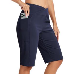 MoFiz Women’s Bermuda Long Shorts 12″ High Waisted Knee Length Shorts for Women Summer Athletic Running Shorts(Navy)