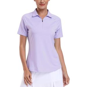 MoFiz Women’s Golf Polo Shirt Short Sleeve Collared 1/4 Zip Athletic Tennis Shirt Quick-Dry Lightweight Summer Casual Tops(Light Purple)