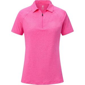 MoFiz Women’s Golf Polo Shirt Short Sleeve Collared 1/4 Zip Athletic Tennis Shirt Quick-Dry Lightweight Summer Casual Tops(Rose Red)