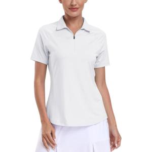 MoFiz Women’s Golf Polo Shirt Short Sleeve Collared 1/4 Zip Athletic Tennis Shirt Quick-Dry Lightweight Summer Casual Tops(White)