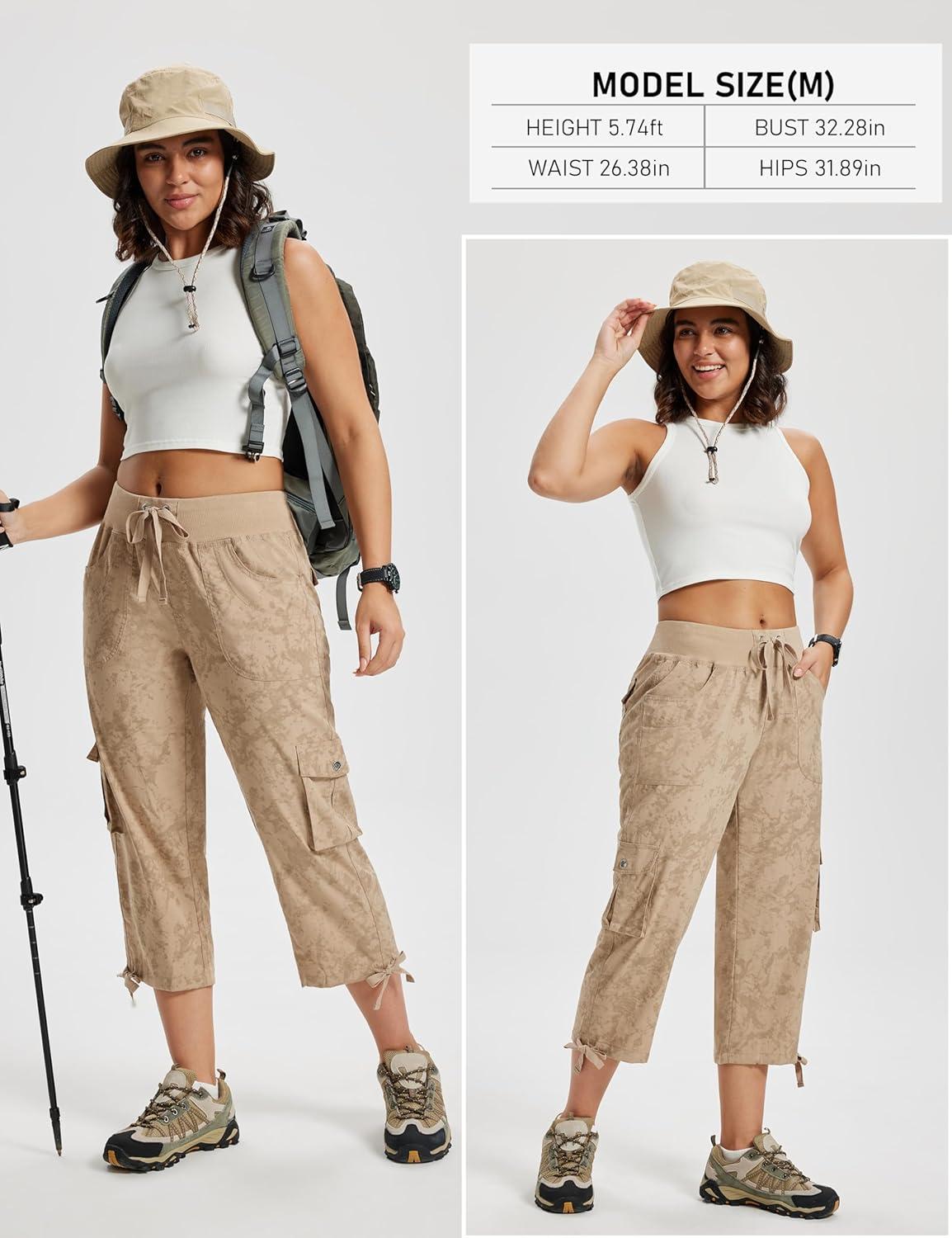image:imageMoFiz Womens Cargo Capris Hiking Pants Lightweight Quick Dry Outdoor Athletic Travel Casual Loose Comfy Cute Pockets21camouflage Ghaki