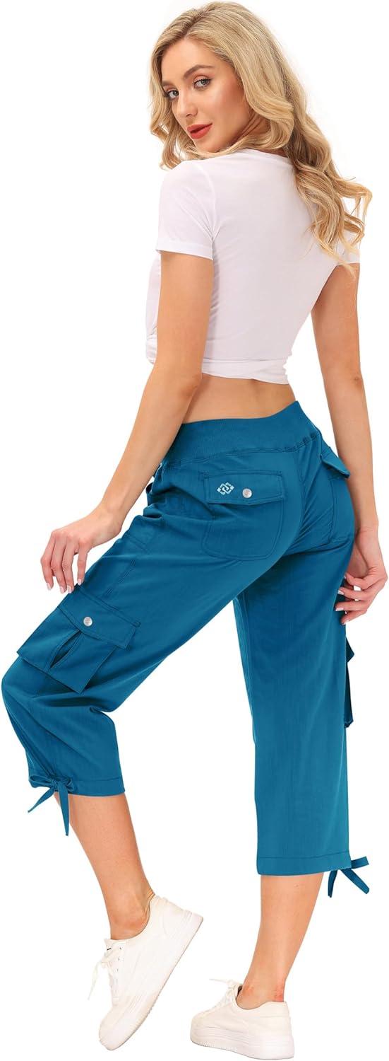 image:imageMoFiz Womens Cargo Capris Hiking Pants Lightweight Quick Dry Outdoor Athletic Travel Casual Loose Comfy Cute Pockets22sapphire Blue