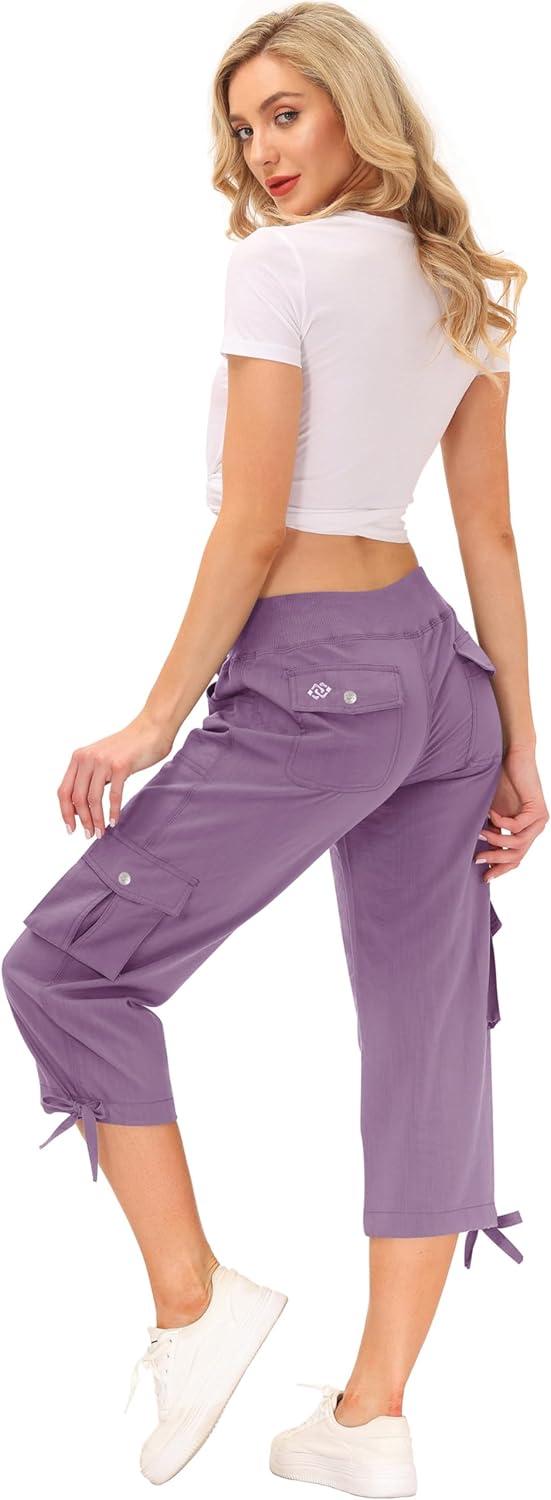 image:imageMoFiz Womens Cargo Capris Hiking Pants Lightweight Quick Dry Outdoor Athletic Travel Casual Loose Comfy Cute Pockets23light Purple