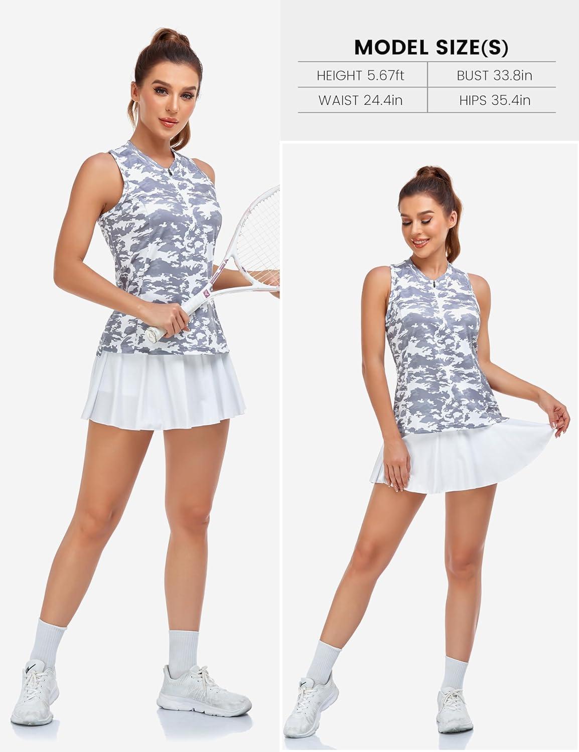image:imageMoFiz Womens Sleeveless Golf Polo Shirts Tennis Tank Tops Racerback with 14 Zip Collarless UPF 50 Quick Dry LightweightCamo Grey