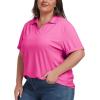 MoFiz Women’s Plus Size Golf Polo Shirts Loose Fit Short Sleeve V-Neck Tennis Workouts Tops, XL-5XL(Rose Red)