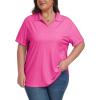 MoFiz Women’s Plus Size Golf Polo Shirts Loose Fit Short Sleeve V-Neck Tennis Workouts Tops, XL-5XL(Rose Red)