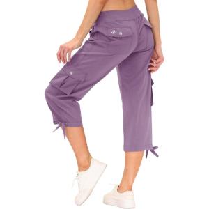 MoFiz Women’s Cargo Capris Hiking Pants Lightweight Quick Dry Outdoor Athletic Travel Casual Loose Comfy Cute Pockets(23-light Purple)