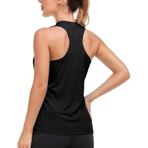 MoFiz Women’s Sleeveless Golf Polo Shirts Tennis Tank Tops Racerback with 1/4 Zip Collarless UPF 50+ Quick Dry Lightweight(Black)