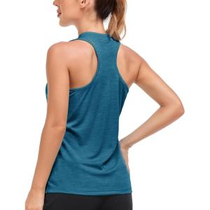 MoFiz Women’s Sleeveless Golf Polo Shirts Tennis Tank Tops Racerback with 1/4 Zip Collarless UPF 50+ Quick Dry Lightweight(Sea Blue)