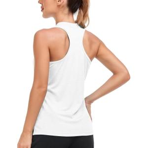 MoFiz Women’s Sleeveless Golf Polo Shirts Tennis Tank Tops Racerback with 1/4 Zip Collarless UPF 50+ Quick Dry Lightweight(White)