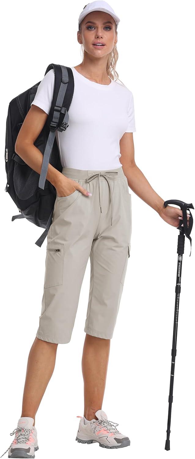 image:imageMoFiz Capri Pants for Women Lightweight Ice Cool Capris for Women Casual Summer Trip Loose Shorts with Zipper PocketsA03light Khaki