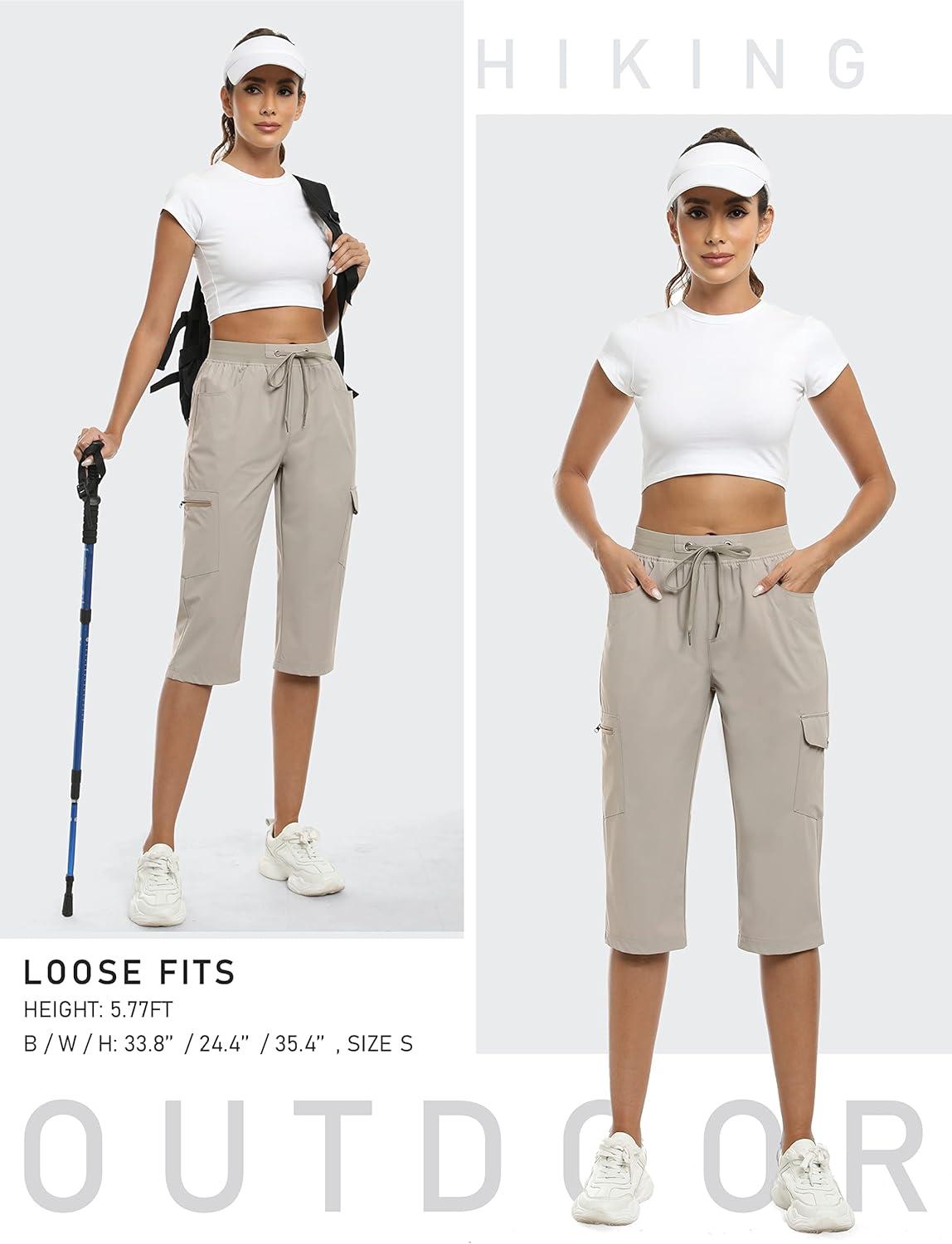 image:imageMoFiz Capri Pants for Women Lightweight Ice Cool Capris for Women Casual Summer Trip Loose Shorts with Zipper PocketsA03light Khaki