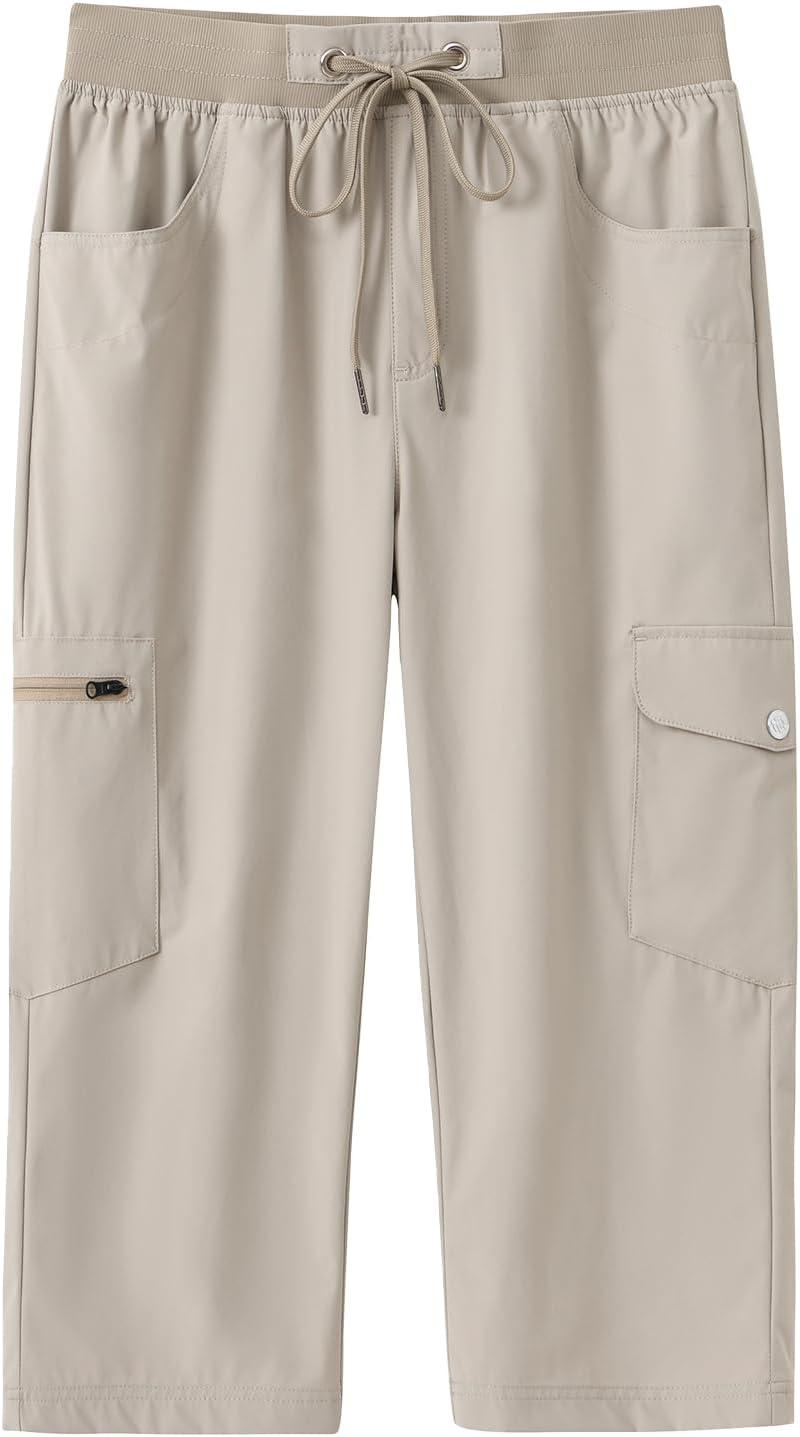 image:imageMoFiz Capri Pants for Women Lightweight Ice Cool Capris for Women Casual Summer Trip Loose Shorts with Zipper PocketsA03light Khaki