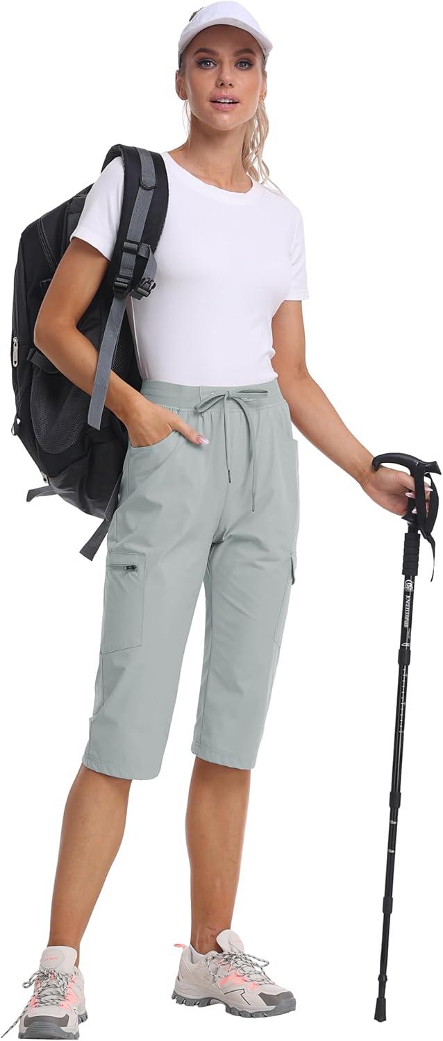 image:imageMoFiz Capri Pants for Women Lightweight Ice Cool Capris for Women Casual Summer Trip Loose Shorts with Zipper PocketsA06light Gray