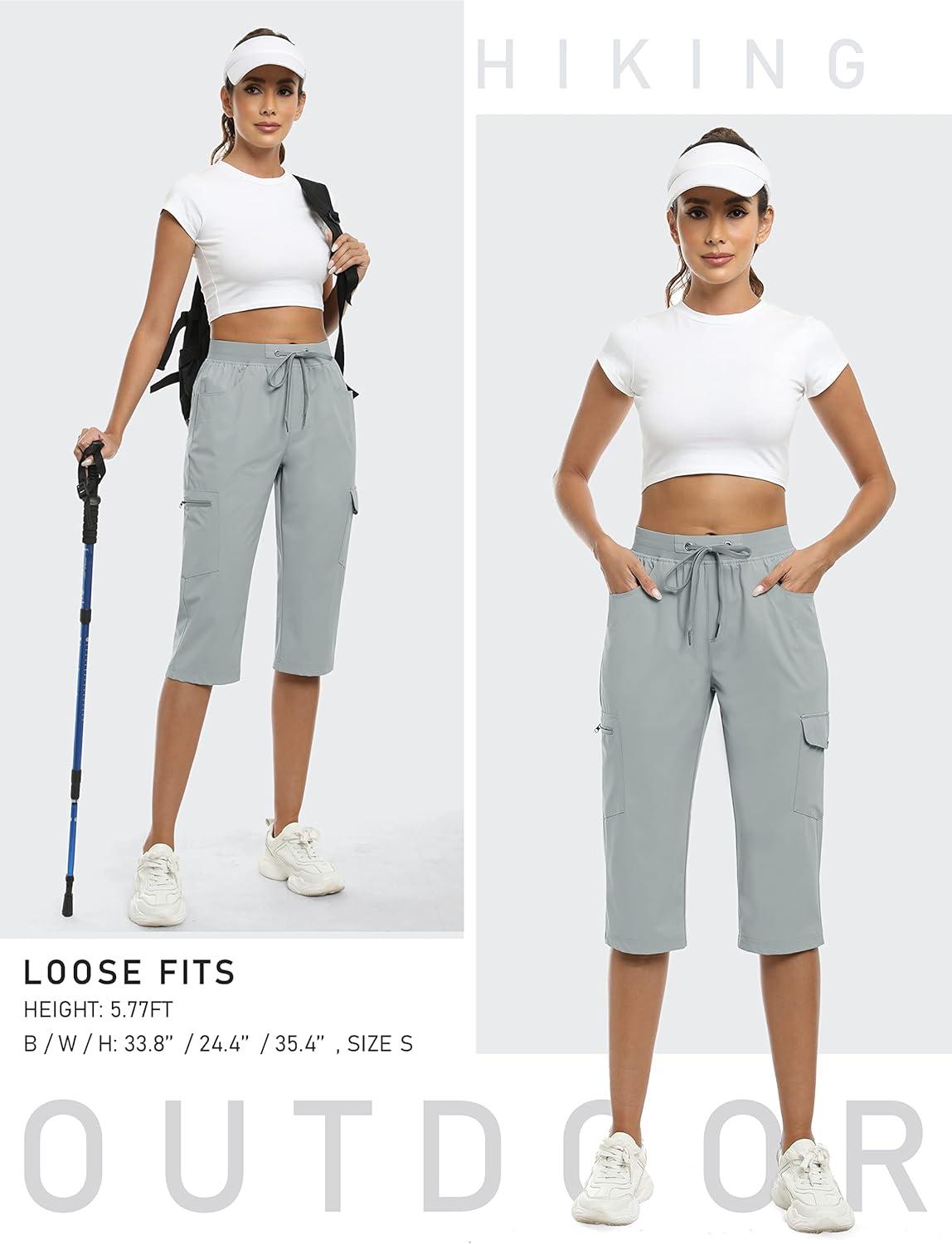 image:imageMoFiz Capri Pants for Women Lightweight Ice Cool Capris for Women Casual Summer Trip Loose Shorts with Zipper PocketsA06light Gray