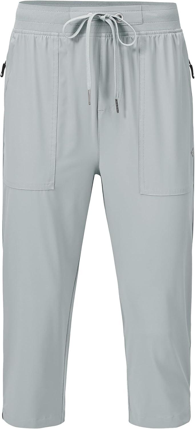 image:imageMoFiz Capri Pants for Women Lightweight Ice Cool Capris for Women Casual Summer with Zipper PocketsD06light Gray