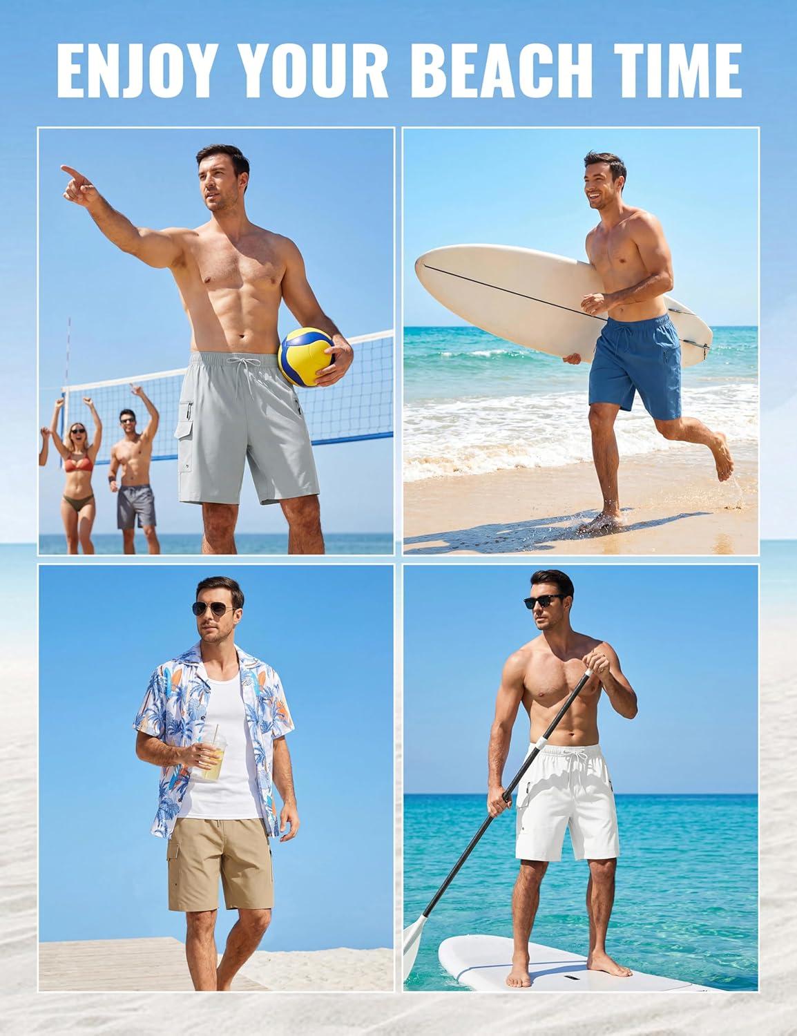 image:imageMoFiz Mens Swim Trunks 9 Quick Dry Mens Broad Beach Shorts Stretch Mens Swim ShortsCamo Blue