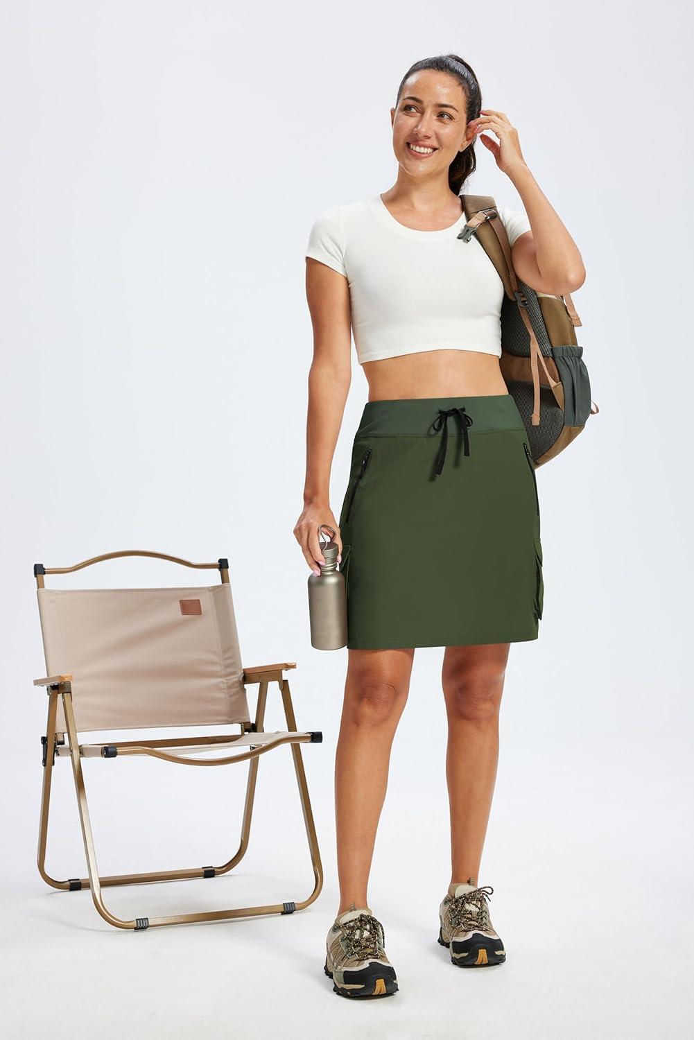 image:imageMoFiz Women 18 Hiking Cargo Skort with Pockets High Waisted Athletic Casual Summer Quick Dry Golf Tennis SkirtsArmy Green