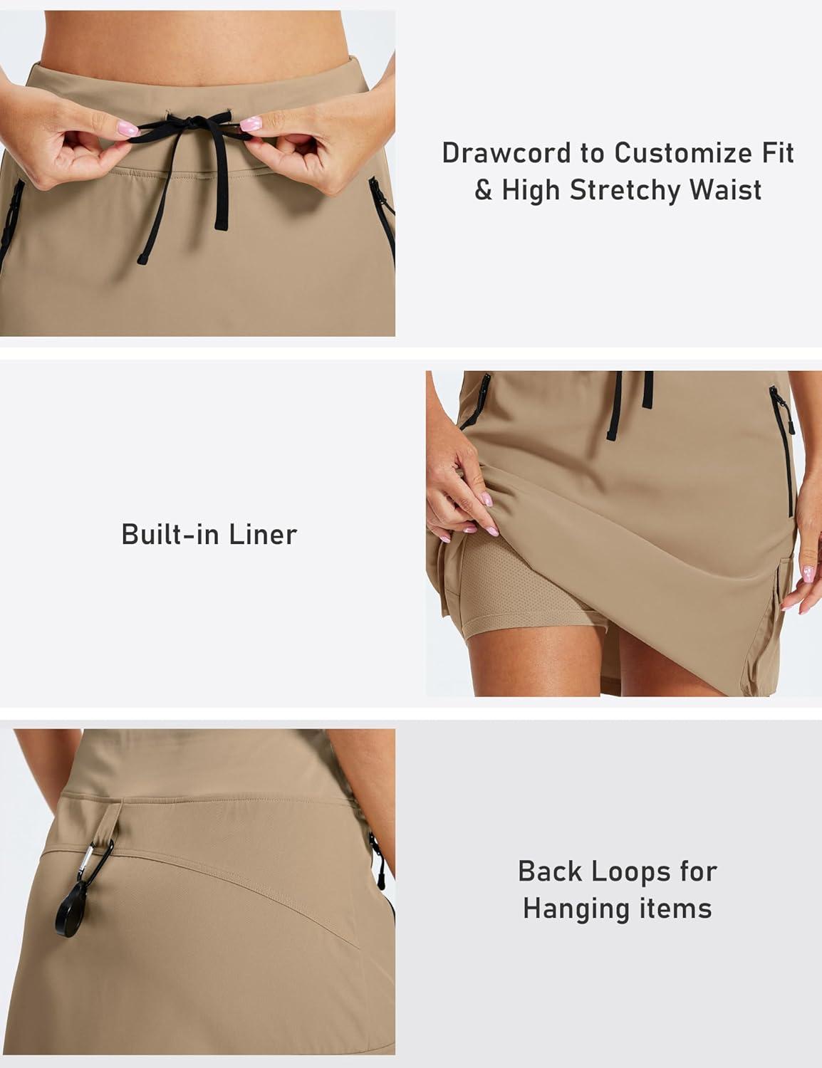 image:imageMoFiz Women 18 Hiking Cargo Skort with Pockets High Waisted Athletic Casual Summer Quick Dry Golf Tennis SkirtsKhaki