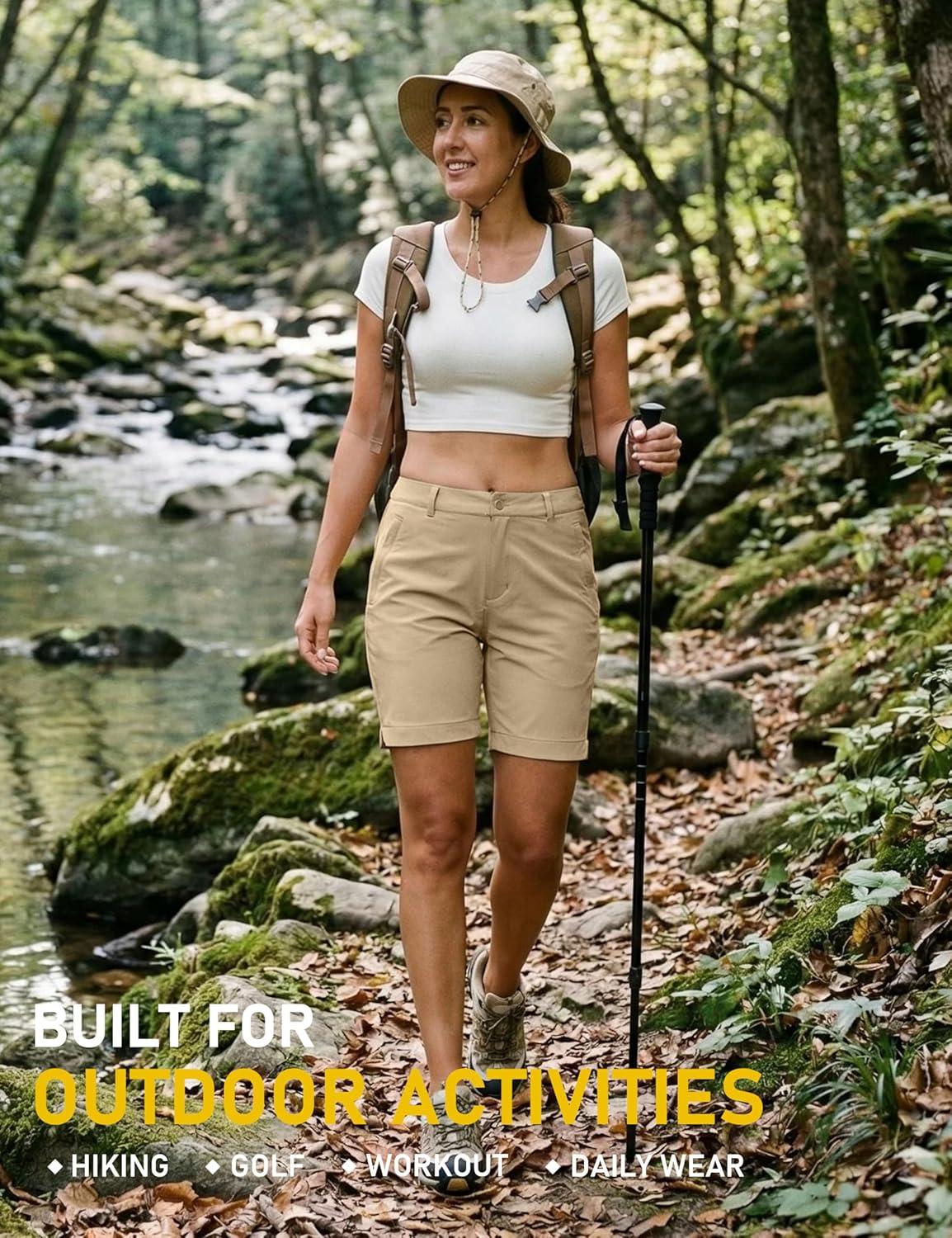 image:imageMoFiz Womens 7 Golf Shorts UPF 50 WaterResistant Hiking Shorts Lightweight Outdoor Stretchy Athletic ShortsKhaki