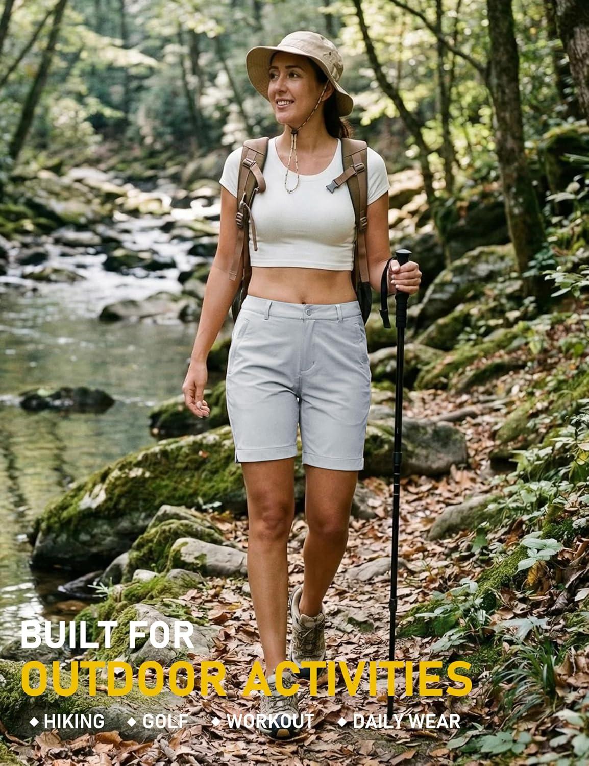 image:imageMoFiz Womens 7 Golf Shorts UPF 50 WaterResistant Hiking Shorts Lightweight Outdoor Stretchy Athletic ShortsLight Grey