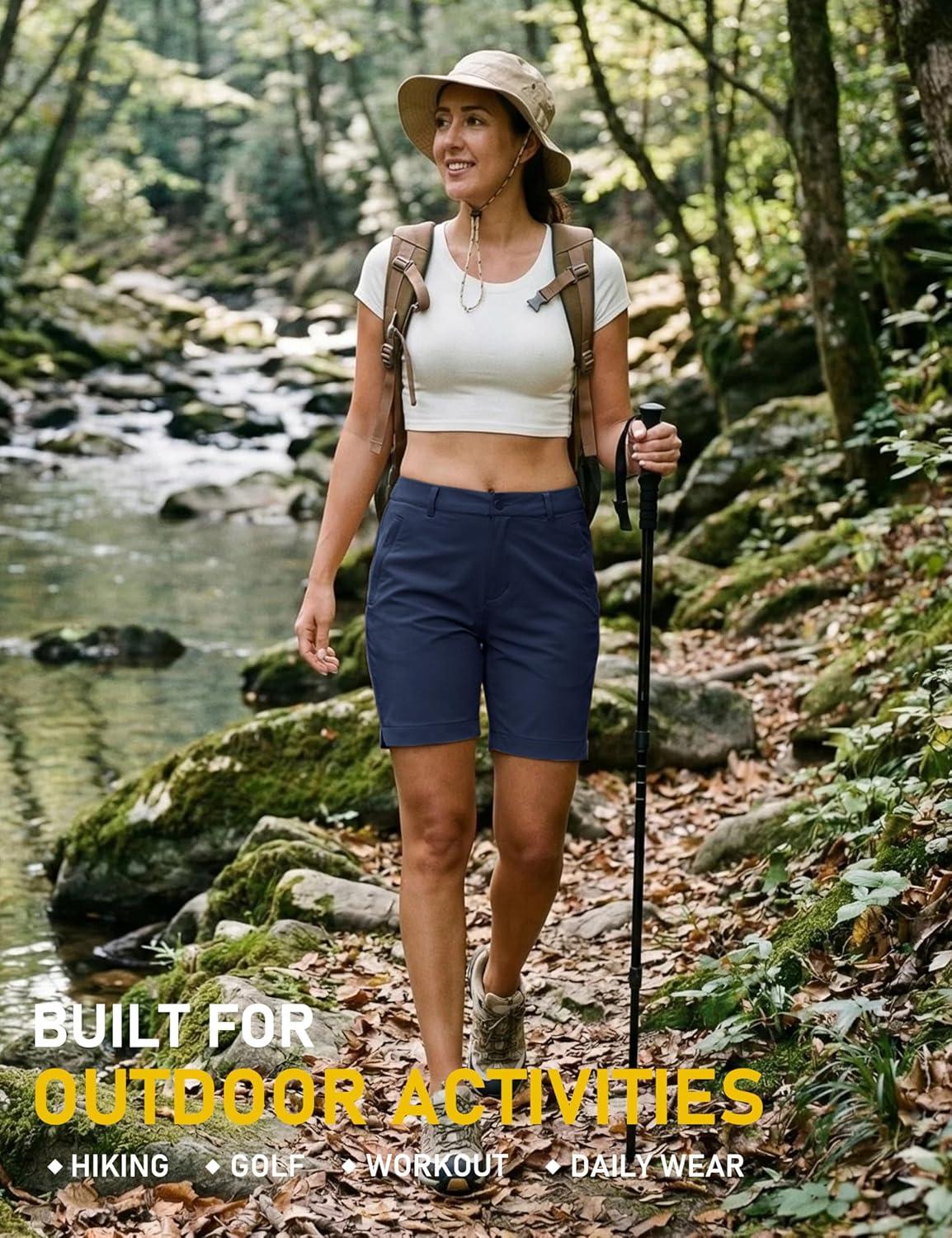 image:imageMoFiz Womens 7 Golf Shorts UPF 50 WaterResistant Hiking Shorts Lightweight Outdoor Stretchy Athletic ShortsNavy Blue