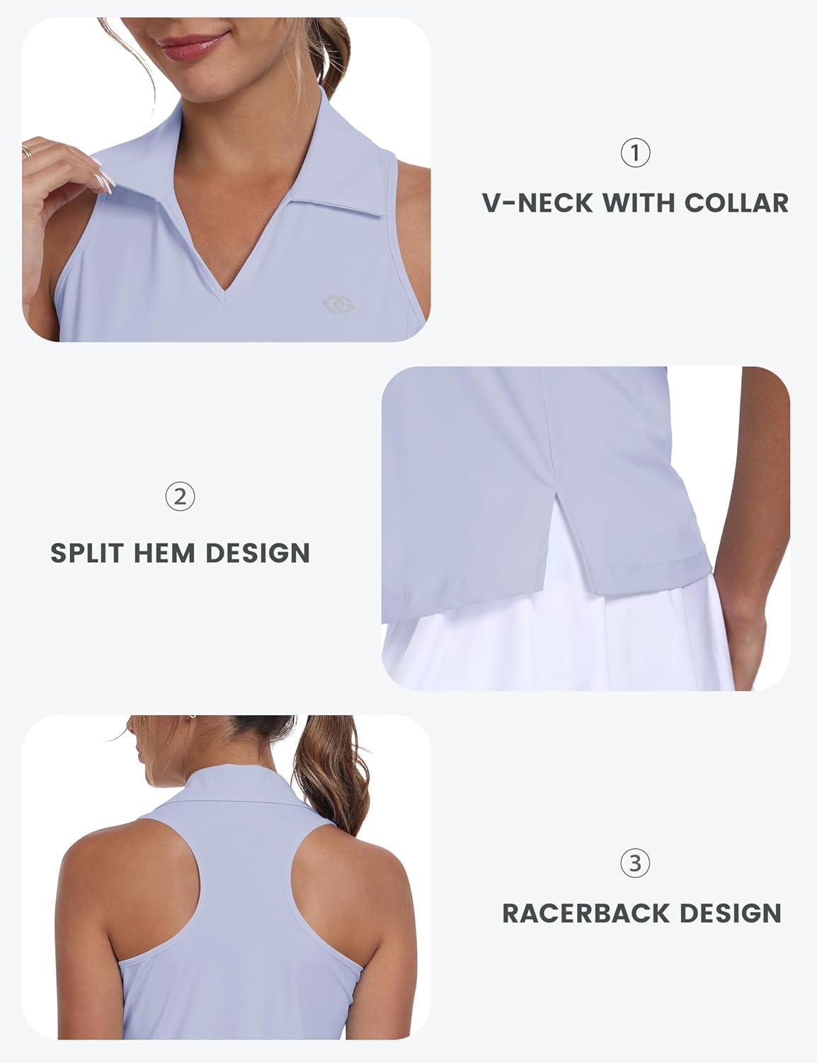 image:imageMoFiz Womens Golf Shirts Sleeveless Tennis Tank Tops Racerback Polo V Neck Collared Quick Dry Athletic TanksLight Purple 02 M
