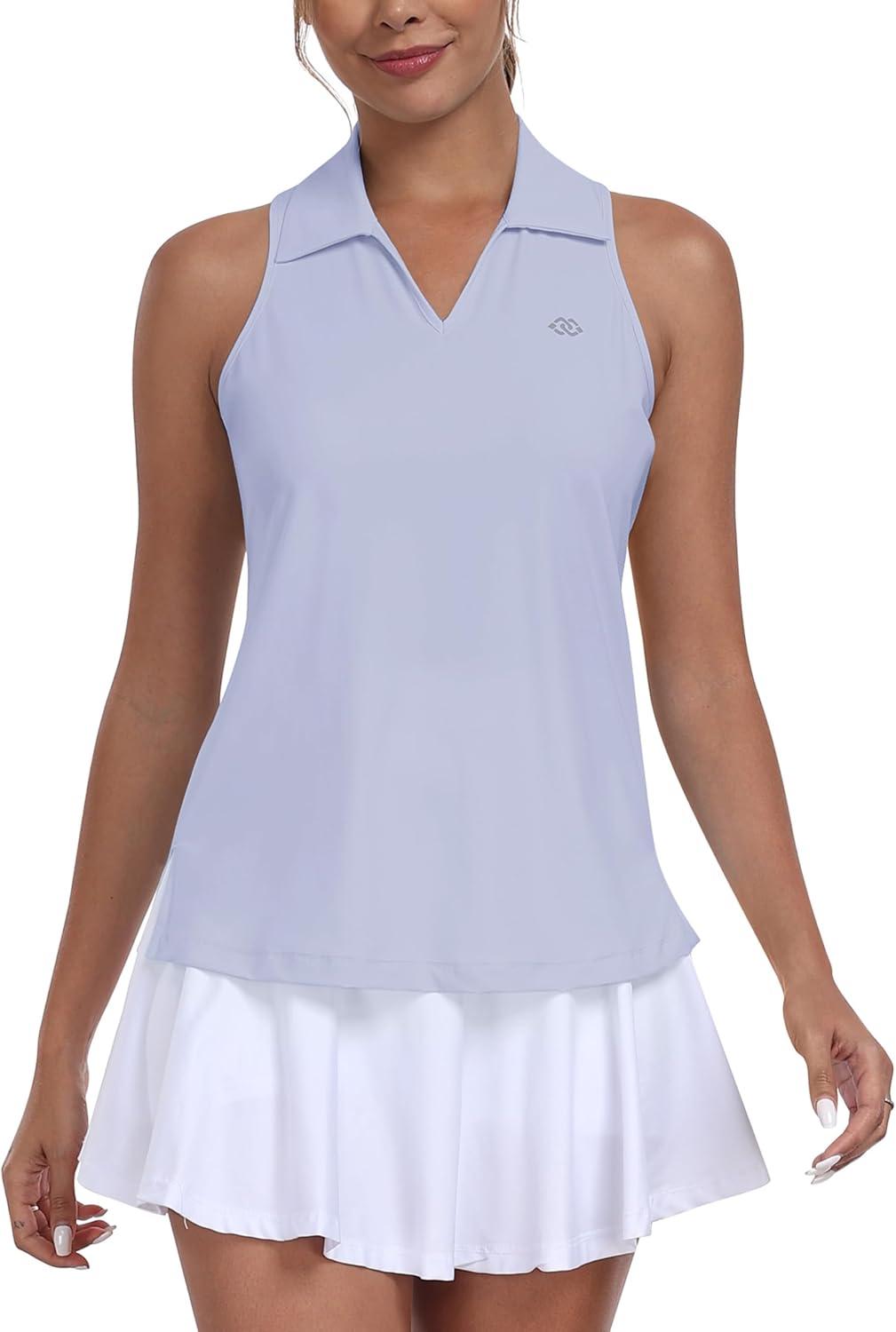 image:imageMoFiz Womens Golf Shirts Sleeveless Tennis Tank Tops Racerback Polo V Neck Collared Quick Dry Athletic TanksLight Purple 02 M