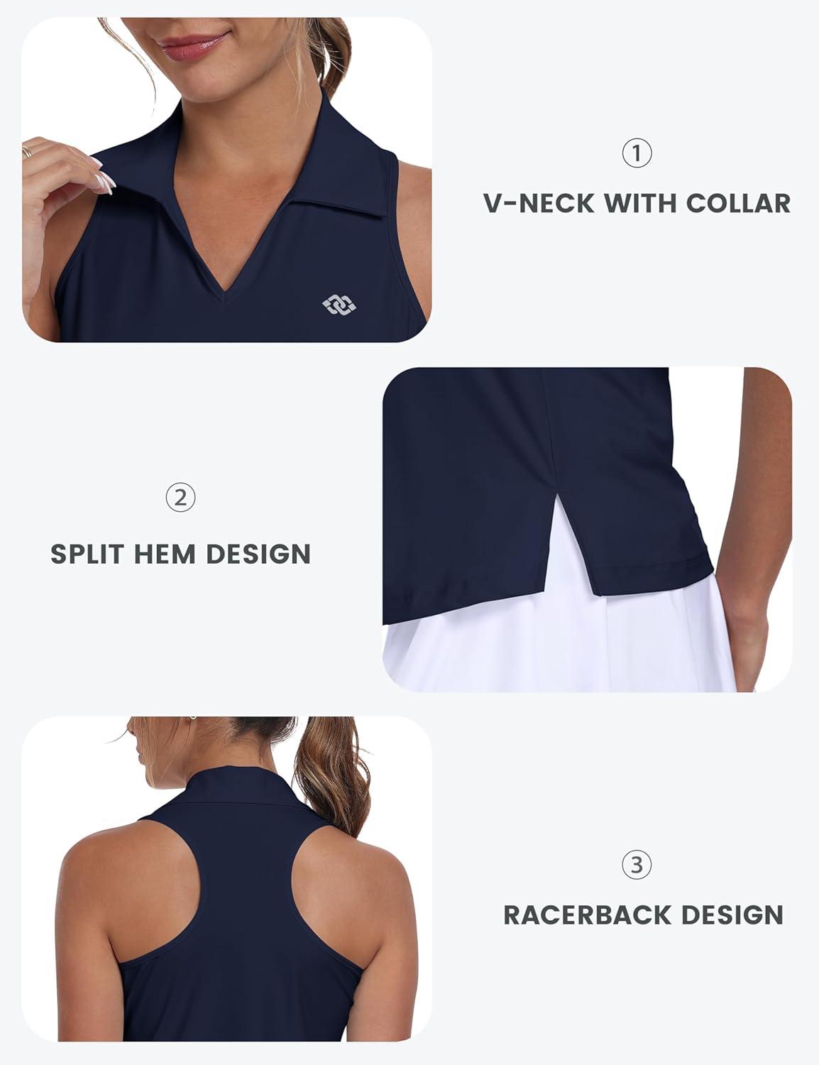 image:imageMoFiz Womens Golf Shirts Sleeveless Tennis Tank Tops Racerback Polo V Neck Collared Quick Dry Athletic TanksNavy Blue 02 2xl