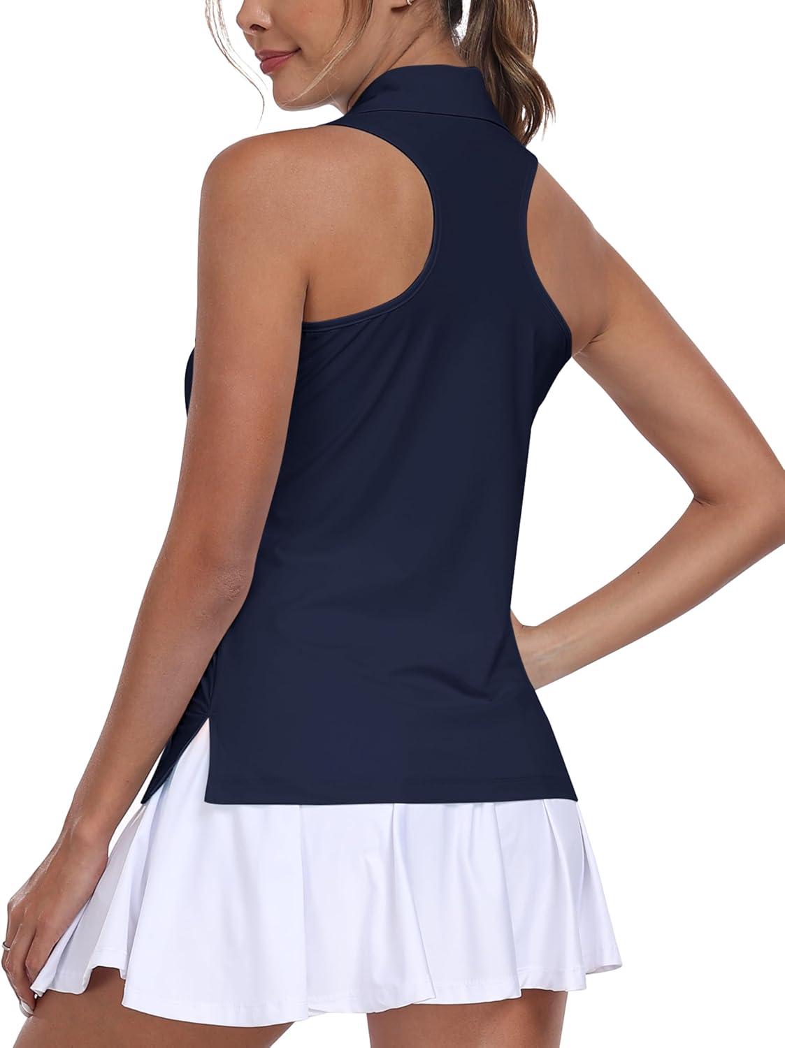 image:imageMoFiz Womens Golf Shirts Sleeveless Tennis Tank Tops Racerback Polo V Neck Collared Quick Dry Athletic TanksNavy Blue 02 2xl