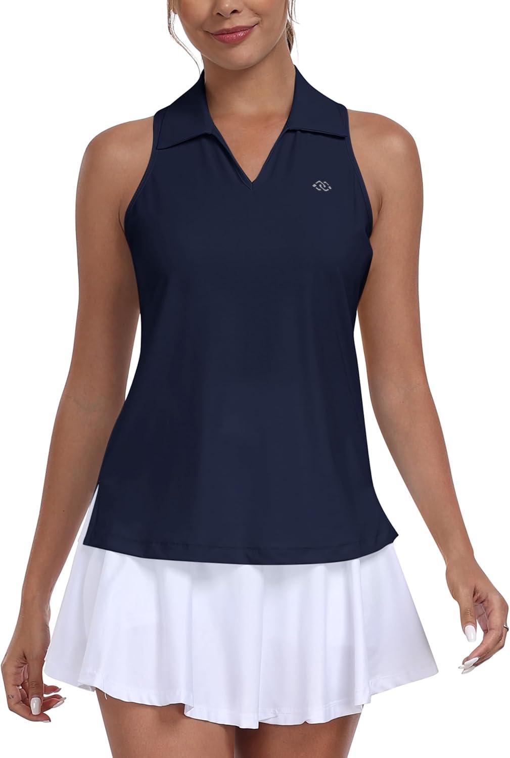 image:imageMoFiz Womens Golf Shirts Sleeveless Tennis Tank Tops Racerback Polo V Neck Collared Quick Dry Athletic TanksNavy Blue 02 M