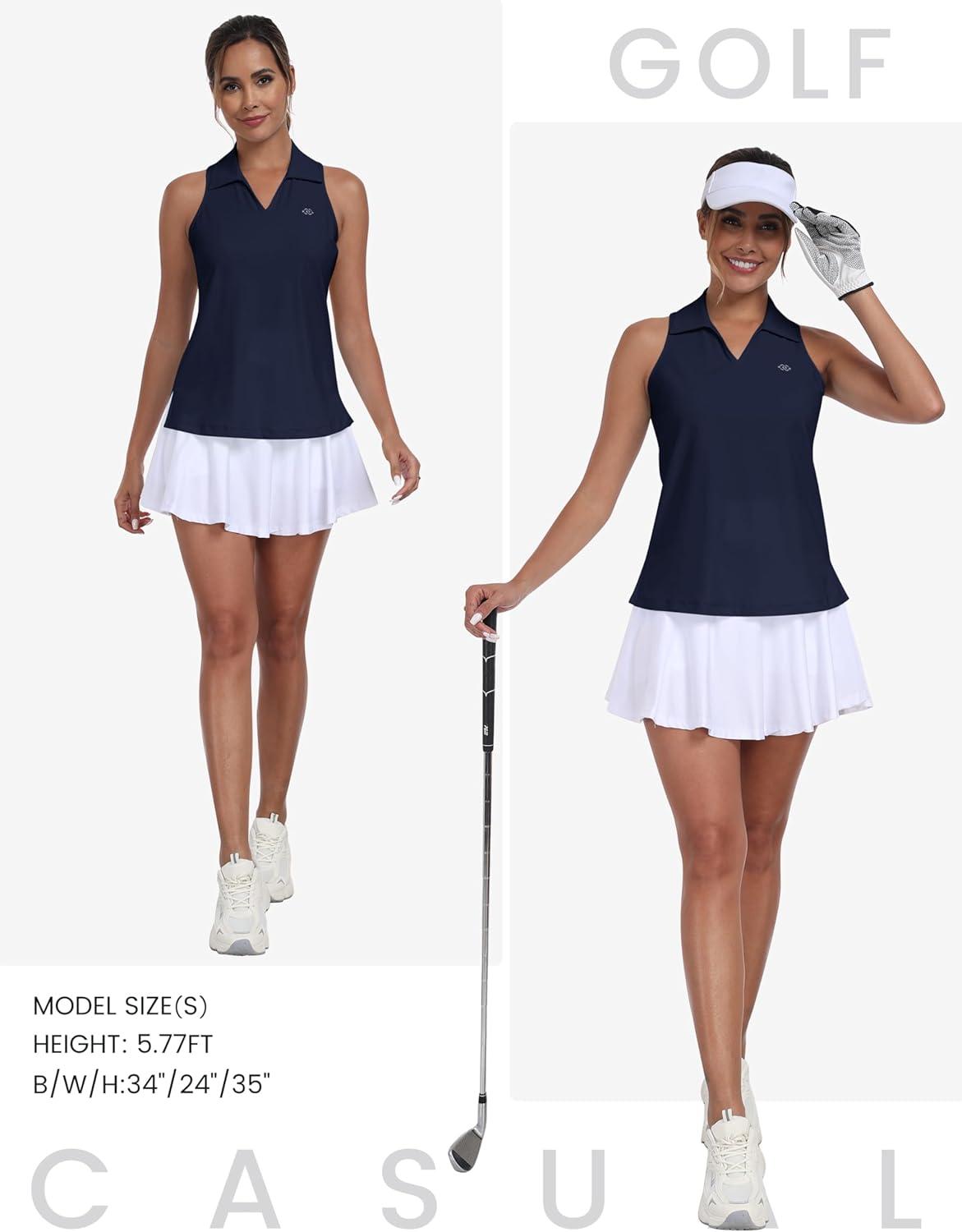 image:imageMoFiz Womens Golf Shirts Sleeveless Tennis Tank Tops Racerback Polo V Neck Collared Quick Dry Athletic TanksNavy Blue 02 M