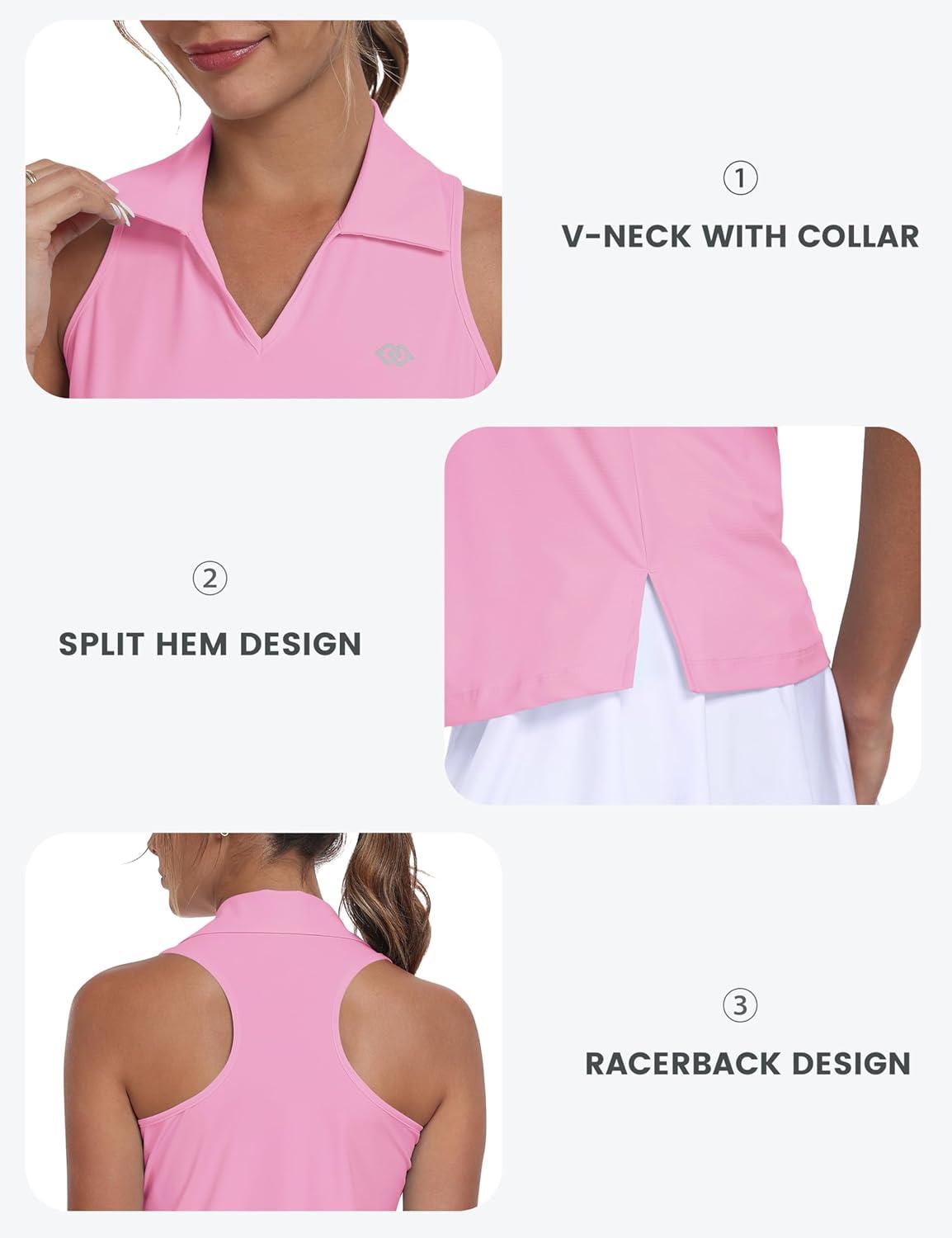 image:imageMoFiz Womens Golf Shirts Sleeveless Tennis Tank Tops Racerback Polo V Neck Collared Quick Dry Athletic TanksPink 02 M