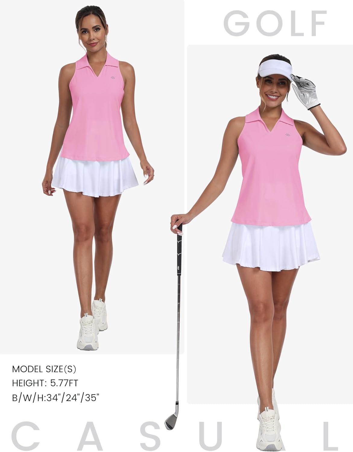 image:imageMoFiz Womens Golf Shirts Sleeveless Tennis Tank Tops Racerback Polo V Neck Collared Quick Dry Athletic TanksPink 02 M