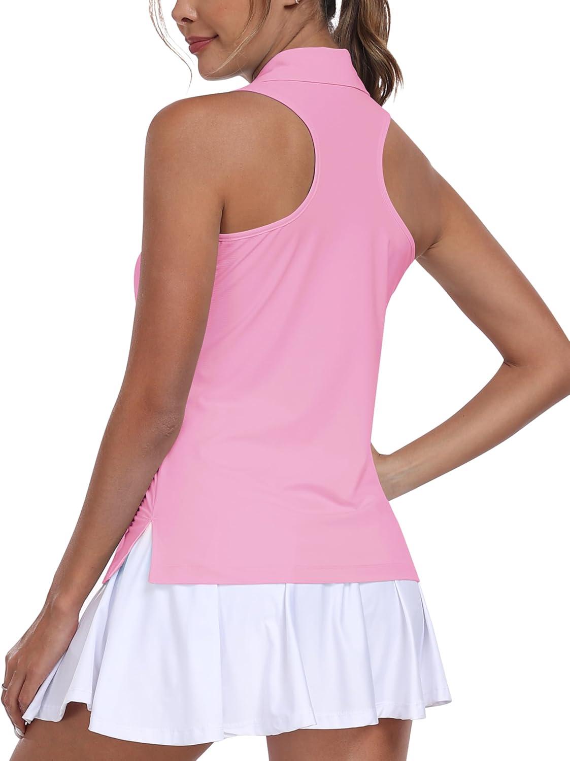 image:imageMoFiz Womens Golf Shirts Sleeveless Tennis Tank Tops Racerback Polo V Neck Collared Quick Dry Athletic TanksPink 02 M