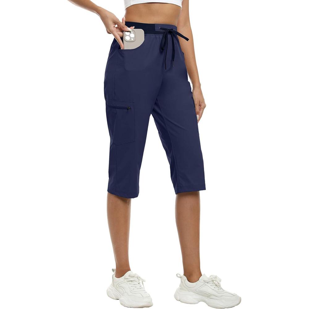 image:imageMoFiz Capri Pants for Women Lightweight Ice Cool Capris for Women Casual Summer Trip Loose Shorts with Zipper PocketsA04navy Blue