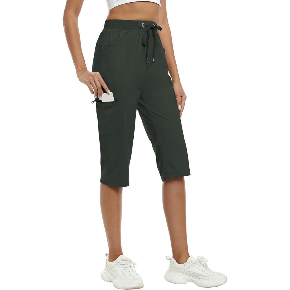 image:imageMoFiz Capri Pants for Women Lightweight Ice Cool Capris for Women Casual Summer Trip Loose Shorts with Zipper PocketsA08army Green
