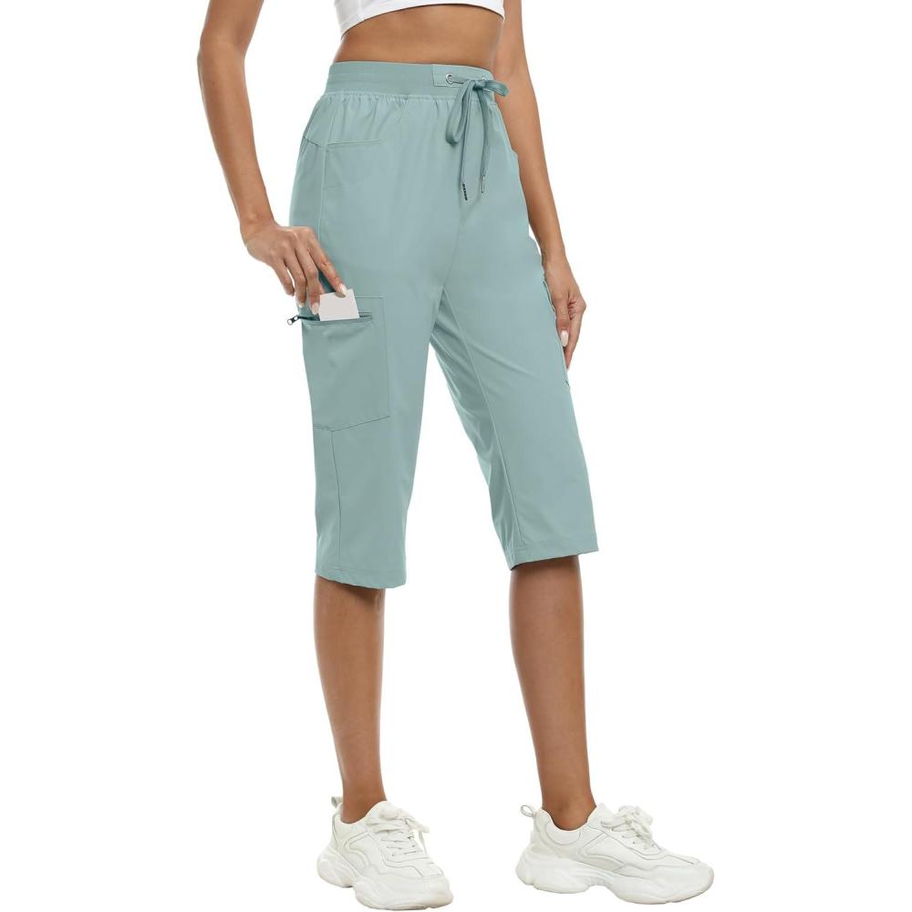 image:imageMoFiz Capri Pants for Women Lightweight Ice Cool Capris for Women Casual Summer Trip Loose Shorts with Zipper PocketsA09green