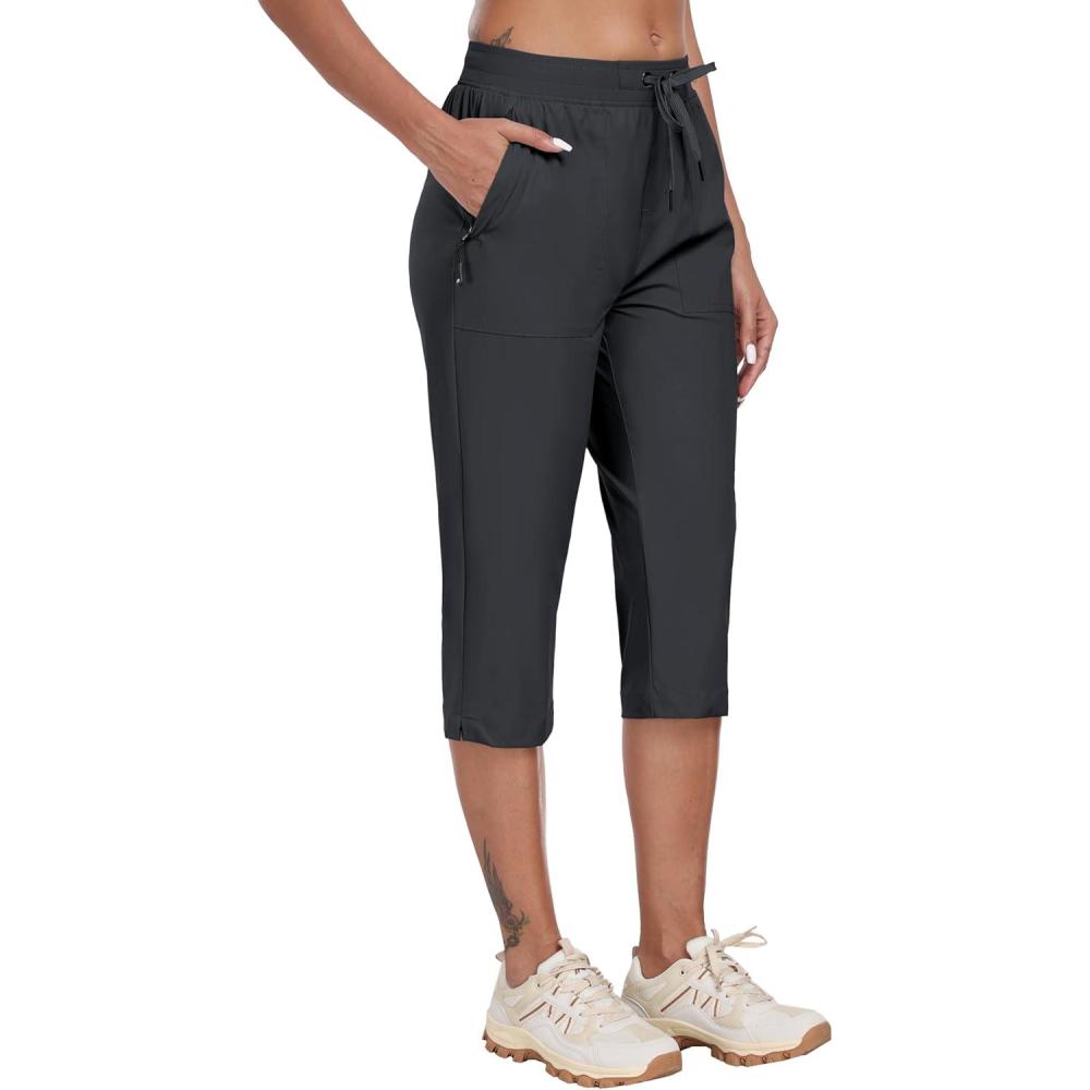 image:imageMoFiz Capri Pants for Women Lightweight Ice Cool Capris for Women Casual Summer with Zipper PocketsD05dark Gray
