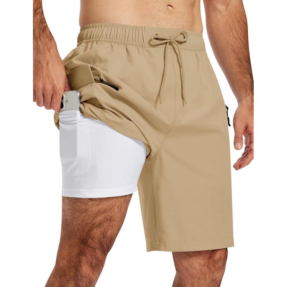 image:imageMoFiz Mens Swim Trunks 9 Quick Dry Mens Broad Beach Shorts Stretch Mens Swim ShortsKhaki