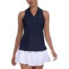 MoFiz Women’s Golf Shirts Sleeveless Tennis Tank Tops Racerback Polo V Neck Collared Quick Dry Athletic Tanks(Navy Blue 02 2xl)