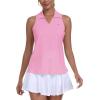 MoFiz Women’s Golf Shirts Sleeveless Tennis Tank Tops Racerback Polo V Neck Collared Quick Dry Athletic Tanks(Pink 02 2xl)