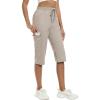 MoFiz Capri Pants for Women Lightweight Ice Cool Capris for Women Casual Summer Trip Loose Shorts with Zipper Pockets(A03-light Khaki)