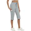 MoFiz Capri Pants for Women Lightweight Ice Cool Capris for Women Casual Summer Trip Loose Shorts with Zipper Pockets(A06-light Gray)