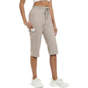 MoFiz Capri Pants for Women Lightweight Ice Cool Capris for Women Casual Summer Trip Loose Shorts with Zipper Pockets(A03-light Khaki)