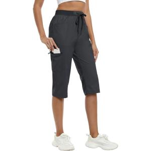 MoFiz Capri Pants for Women Lightweight Ice Cool Capris for Women Casual Summer Trip Loose Shorts with Zipper Pockets(A05-dark Gray)