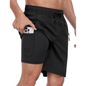 MoFiz Men’s Swim Trunks 9″ Quick Dry Mens Broad Beach Shorts Stretch Mens Swim Shorts(A-black)