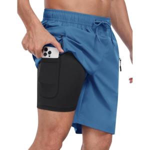 MoFiz Men’s Swim Trunks 9″ Quick Dry Mens Broad Beach Shorts Stretch Mens Swim Shorts(A-blue)