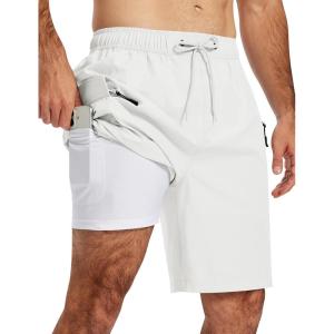 MoFiz Men’s Swim Trunks 9″ Quick Dry Mens Broad Beach Shorts Stretch Mens Swim Shorts(A-white)