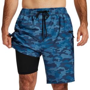 MoFiz Men’s Swim Trunks 9″ Quick Dry Mens Broad Beach Shorts Stretch Mens Swim Shorts(Camo Blue)